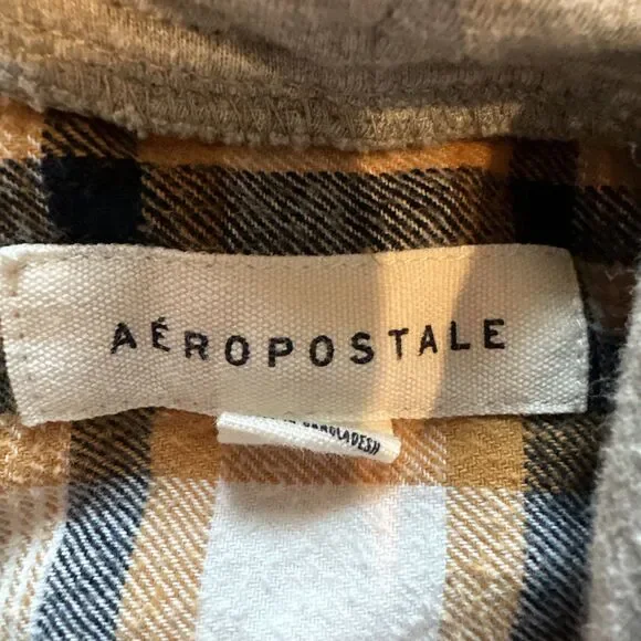 Aeropostale plaid flannel button down shirt hoodie Mens Size Large - Picture 7 of 12